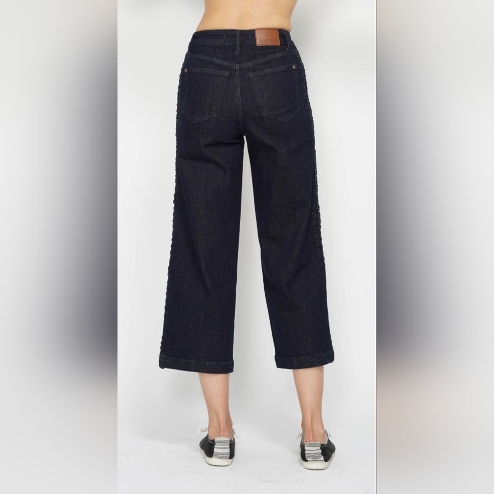 Judy Blue HR Dark Wash Wide Leg Cropped Jeans Braided Side Seams Various NEW - Picture 13 of 16